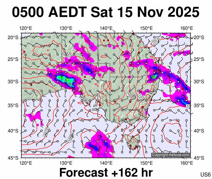 South East Australia forecast chart for Friday, November 14th, 2025 at 6:00 PM