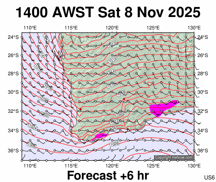 Perth forecast chart for Saturday, November 8th, 2025 at 6:00 AM