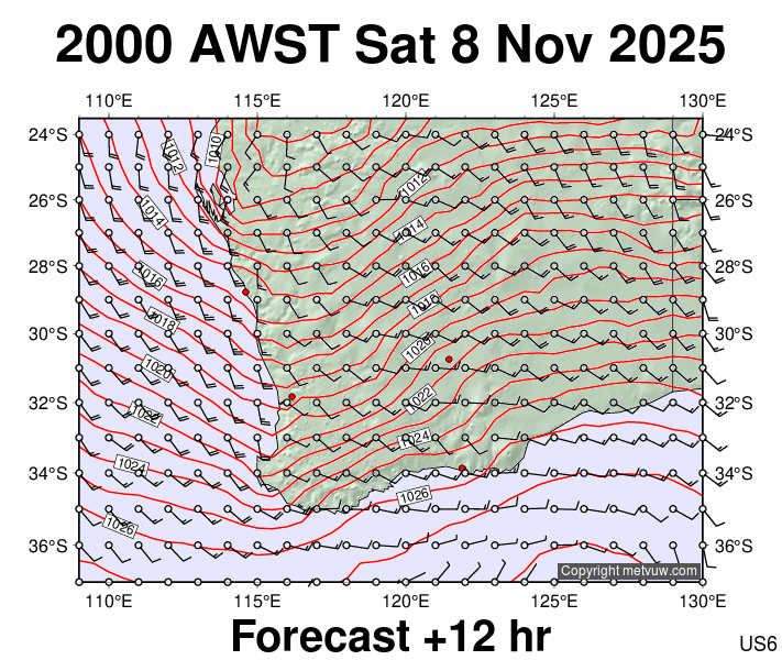 Perth forecast chart for Saturday, November 8th, 2025 at 12:00 PM