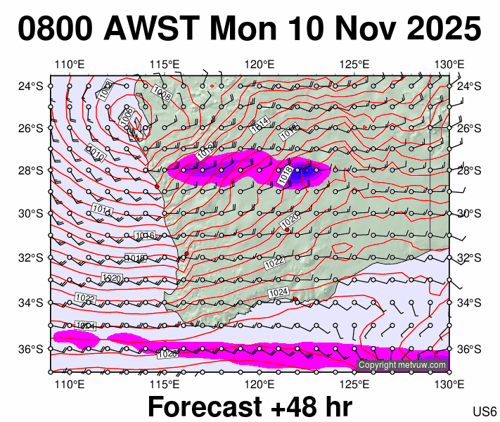Perth forecast chart for Monday, November 10th, 2025 at 12:00 AM