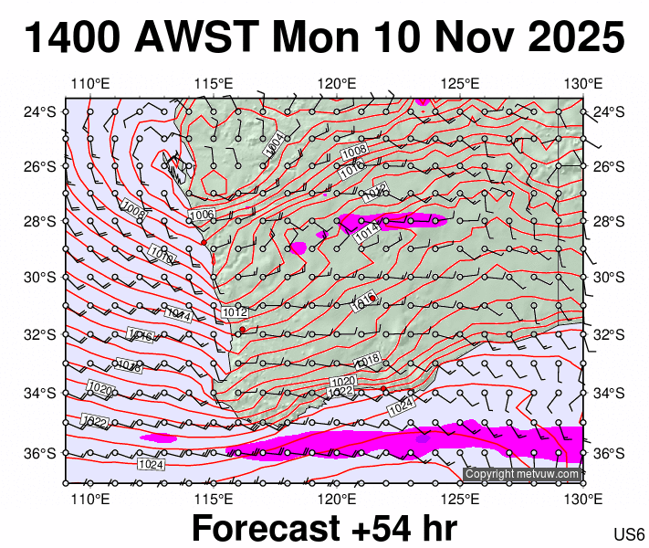 Perth forecast chart for Monday, November 10th, 2025 at 6:00 AM