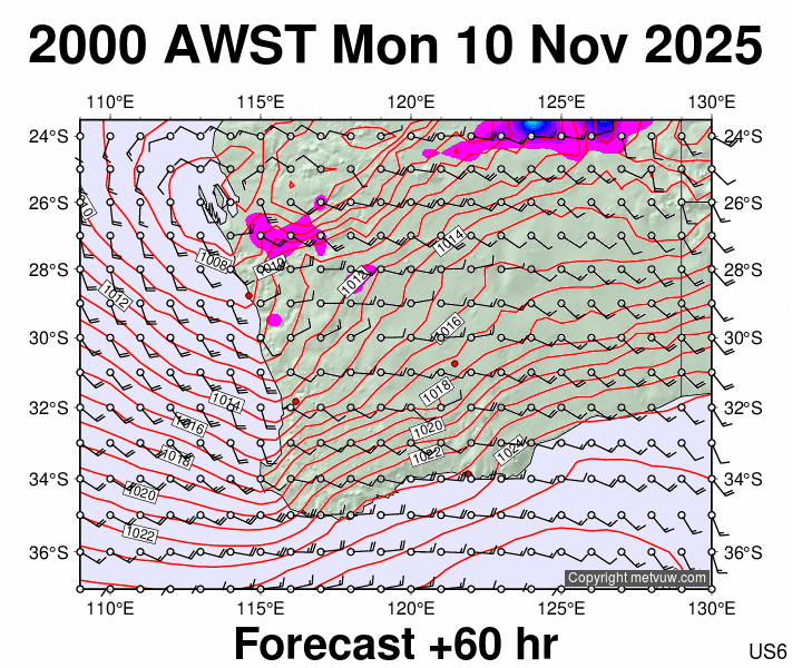 Perth forecast chart for Monday, November 10th, 2025 at 12:00 PM
