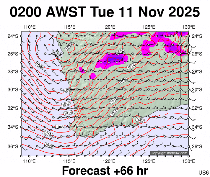 Perth forecast chart for Monday, November 10th, 2025 at 6:00 PM