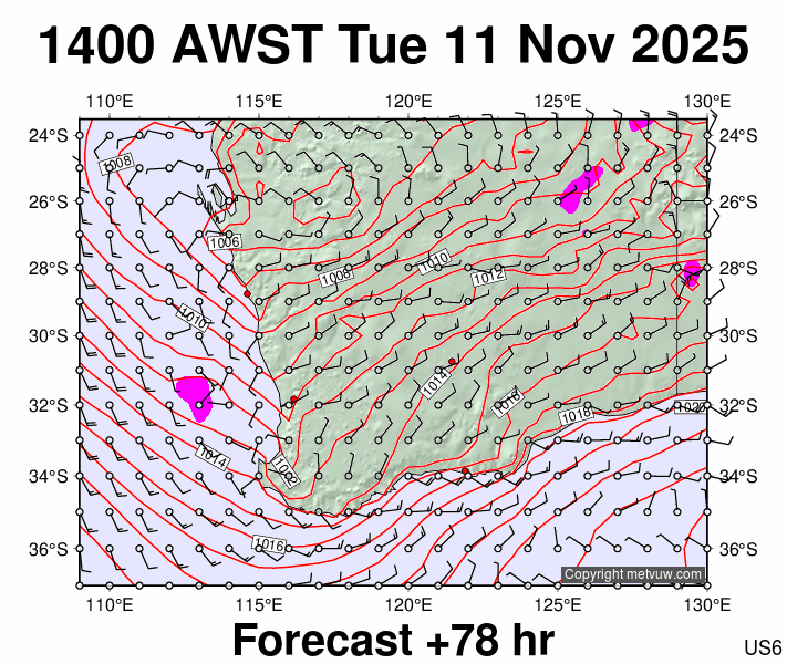 Perth forecast chart for Tuesday, November 11th, 2025 at 6:00 AM