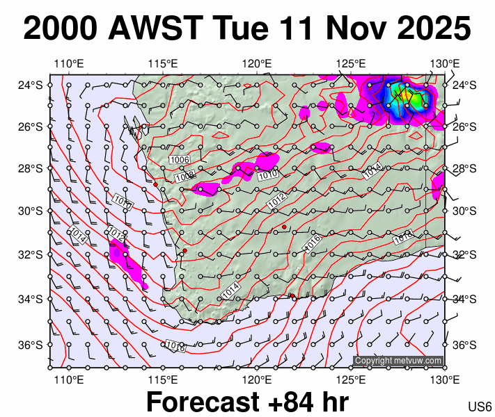 Perth forecast chart for Tuesday, November 11th, 2025 at 12:00 PM