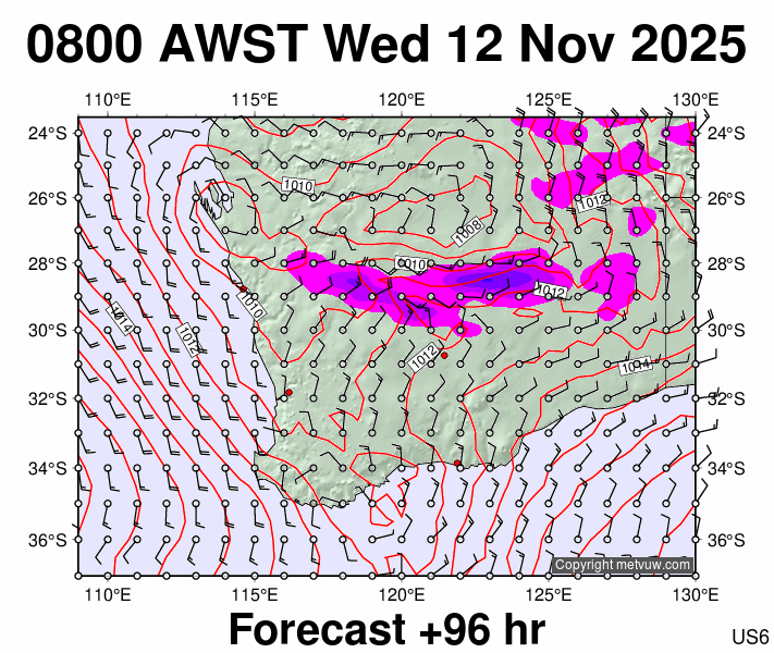 Perth forecast chart for Wednesday, November 12th, 2025 at 12:00 AM