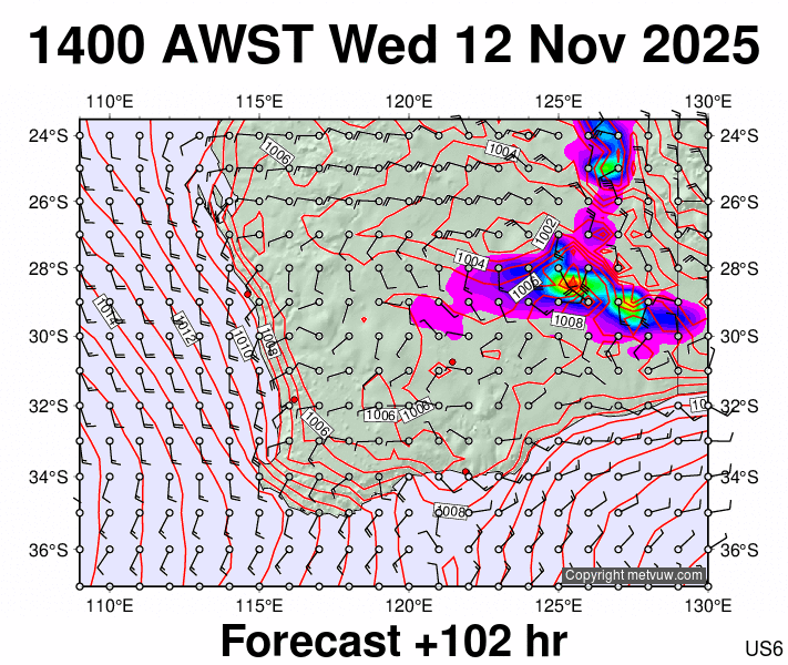 Perth forecast chart for Wednesday, November 12th, 2025 at 6:00 AM