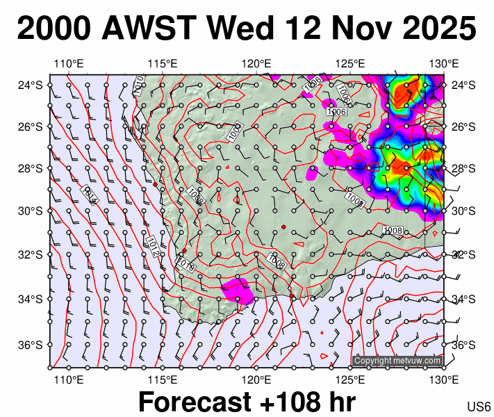 Perth forecast chart for Wednesday, November 12th, 2025 at 12:00 PM