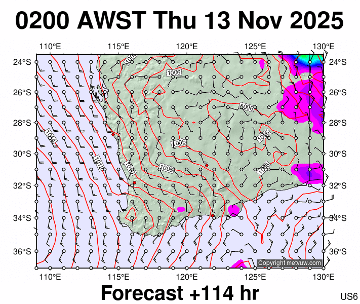 Perth forecast chart for Wednesday, November 12th, 2025 at 6:00 PM