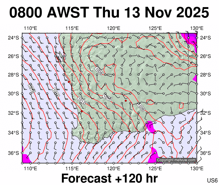 Perth forecast chart for Thursday, November 13th, 2025 at 12:00 AM