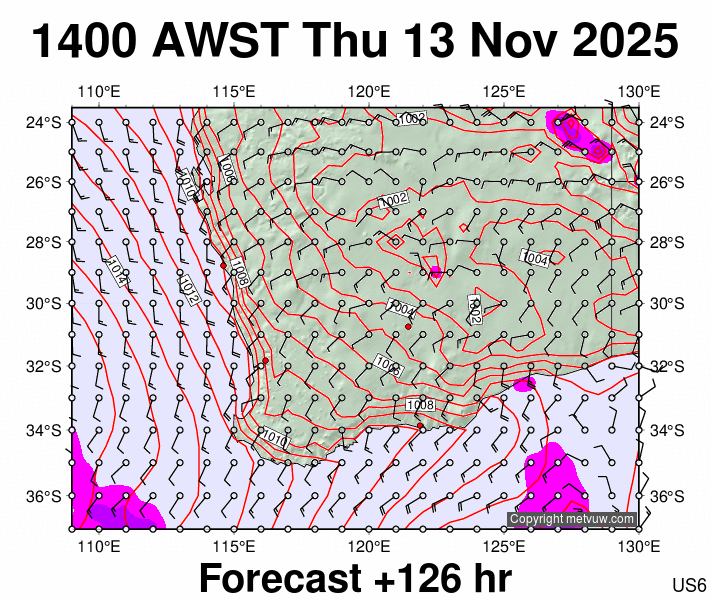 Perth forecast chart for Thursday, November 13th, 2025 at 6:00 AM