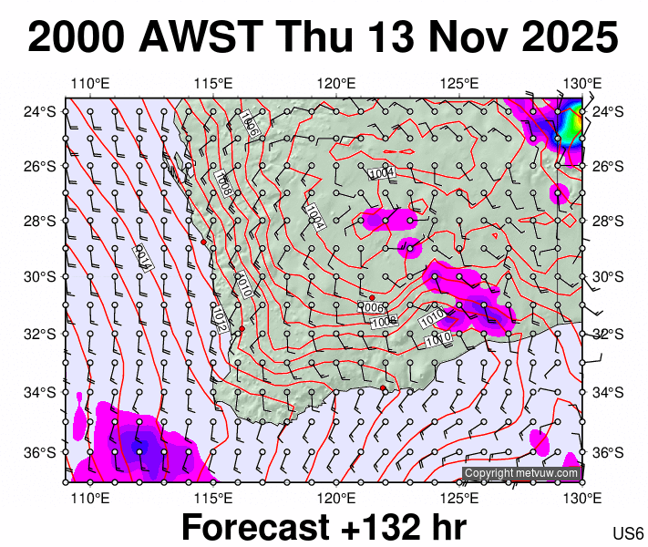 Perth forecast chart for Thursday, November 13th, 2025 at 12:00 PM