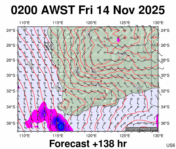 Perth forecast chart for Thursday, November 13th, 2025 at 6:00 PM