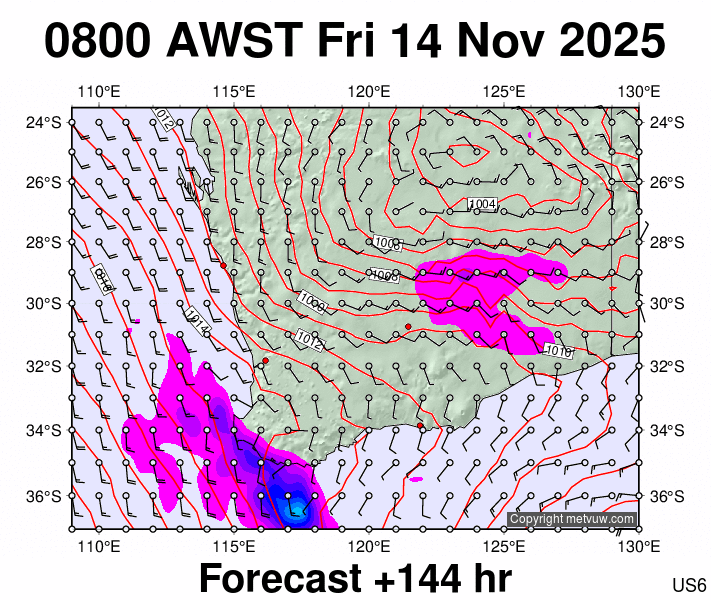 Perth forecast chart for Friday, November 14th, 2025 at 12:00 AM