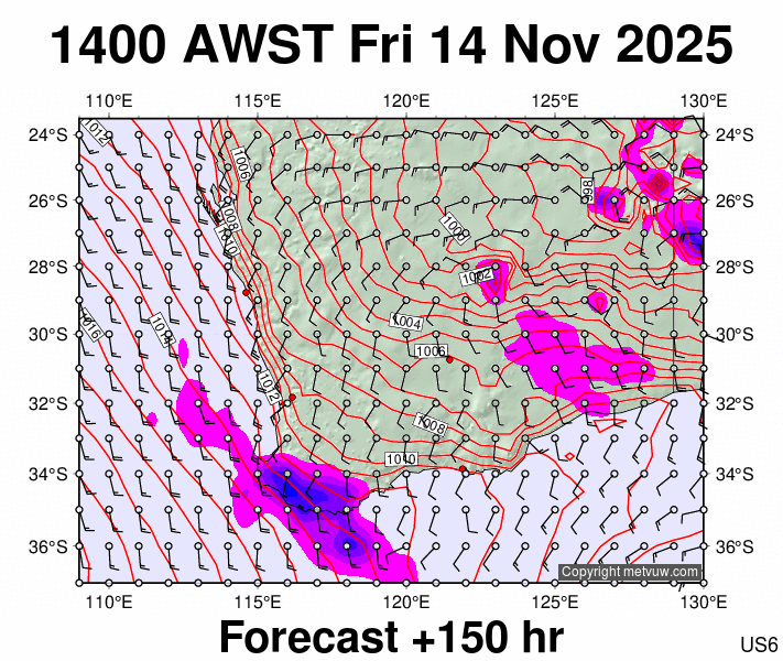 Perth forecast chart for Friday, November 14th, 2025 at 6:00 AM