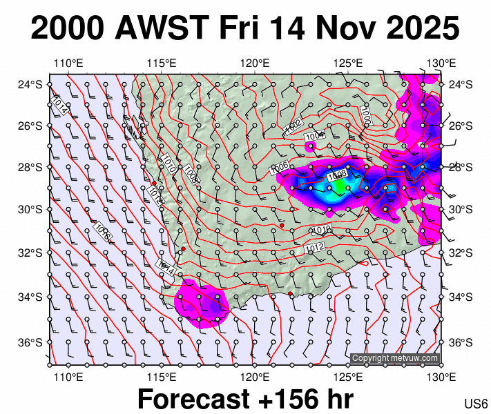 Perth forecast chart for Friday, November 14th, 2025 at 12:00 PM