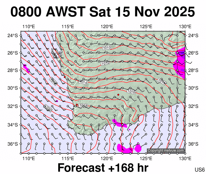 Perth forecast chart for Saturday, November 15th, 2025 at 12:00 AM