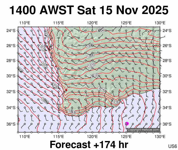 Perth forecast chart for Saturday, November 15th, 2025 at 6:00 AM