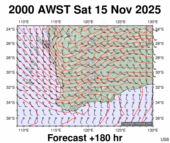 Perth forecast chart for Saturday, November 15th, 2025 at 12:00 PM