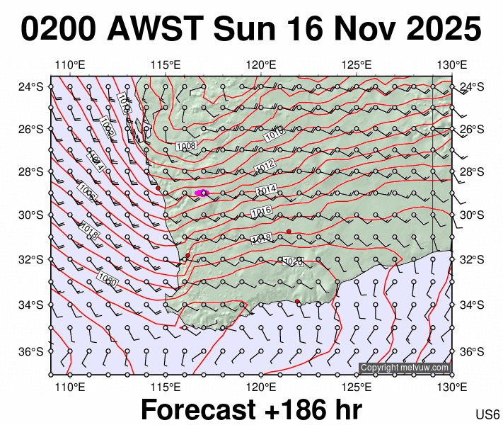 Perth forecast chart for Saturday, November 15th, 2025 at 6:00 PM