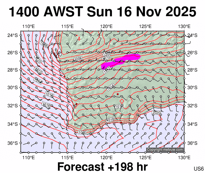 Perth forecast chart for Sunday, November 16th, 2025 at 6:00 AM
