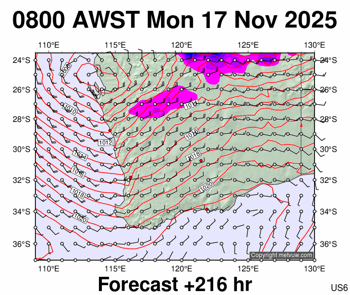 Perth forecast chart for Monday, November 17th, 2025 at 12:00 AM