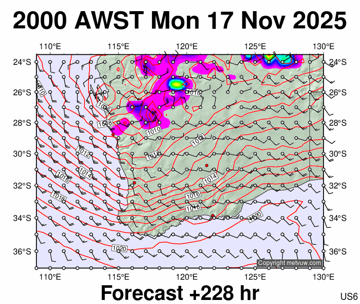 Perth forecast chart for Monday, November 17th, 2025 at 12:00 PM