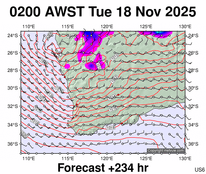 Perth forecast chart for Monday, November 17th, 2025 at 6:00 PM