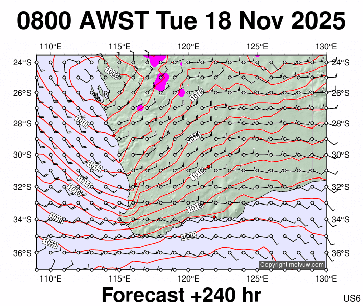 Perth forecast chart for Tuesday, November 18th, 2025 at 12:00 AM