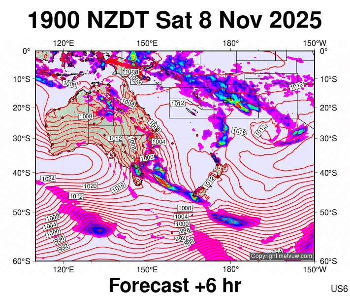 South West Pacific forecast chart for Saturday, November 8th, 2025 at 6:00 AM