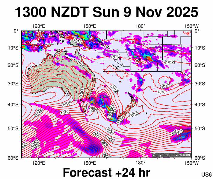 South West Pacific forecast chart for Sunday, November 9th, 2025 at 12:00 AM