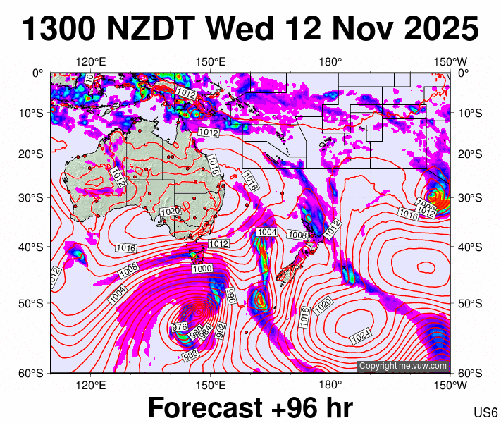 South West Pacific forecast chart for Wednesday, November 12th, 2025 at 12:00 AM
