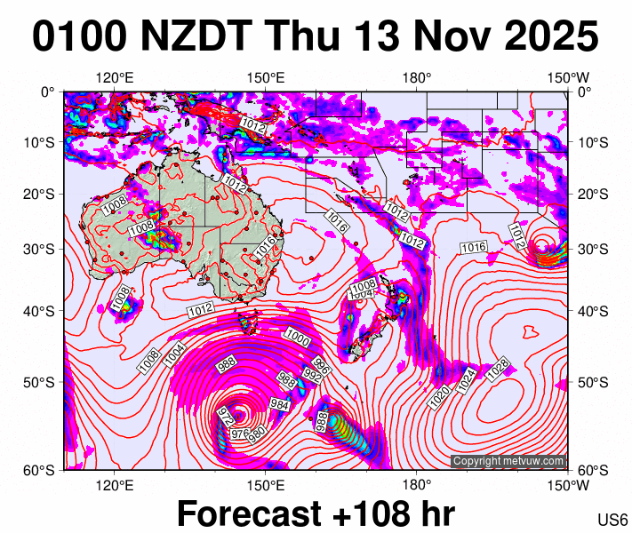 South West Pacific forecast chart for Wednesday, November 12th, 2025 at 12:00 PM