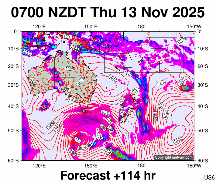 South West Pacific forecast chart for Wednesday, November 12th, 2025 at 6:00 PM