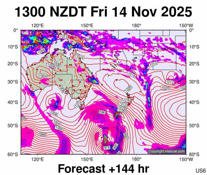 South West Pacific forecast chart for Friday, November 14th, 2025 at 12:00 AM