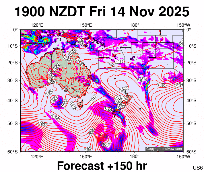South West Pacific forecast chart for Friday, November 14th, 2025 at 6:00 AM