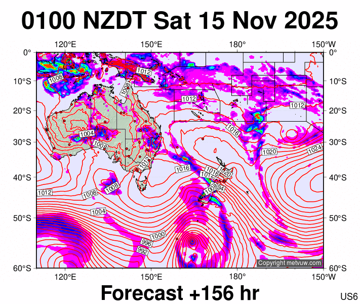 South West Pacific forecast chart for Friday, November 14th, 2025 at 12:00 PM