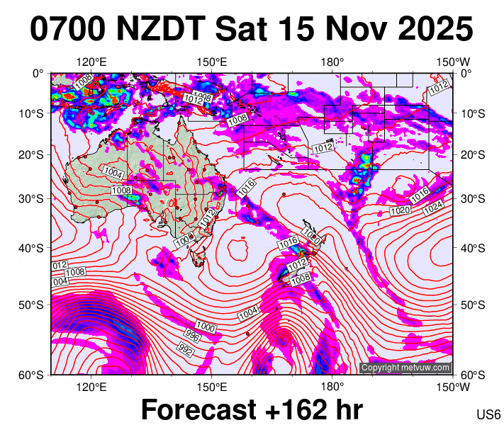 South West Pacific forecast chart for Friday, November 14th, 2025 at 6:00 PM