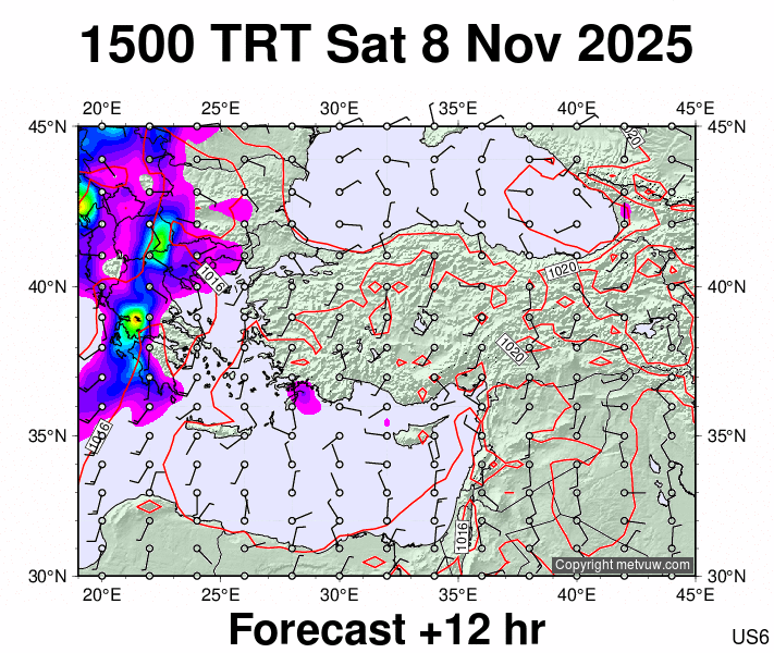 Turkey forecast chart for Saturday, November 8th, 2025 at 12:00 PM