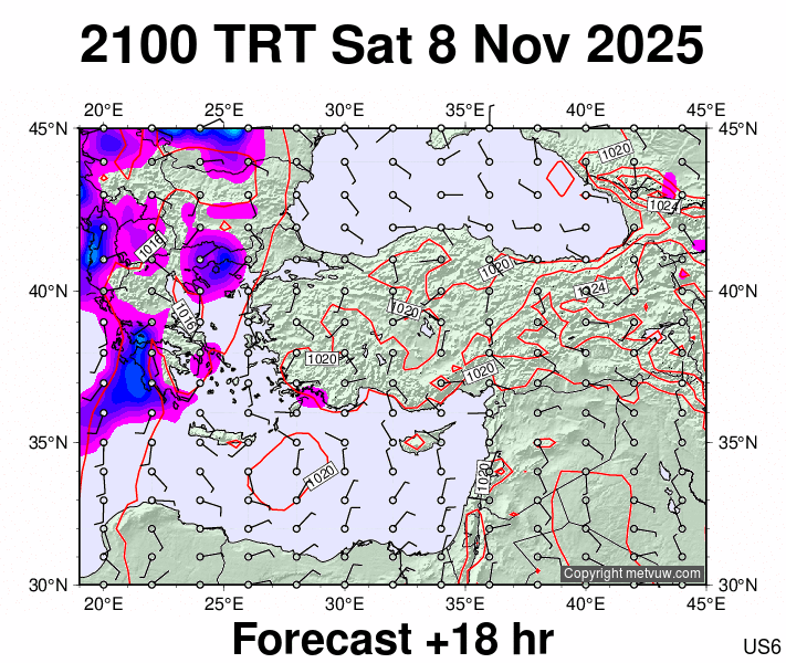 Turkey forecast chart for Saturday, November 8th, 2025 at 6:00 PM