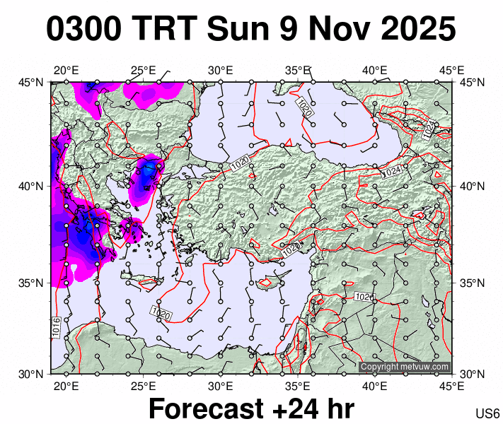 Turkey forecast chart for Sunday, November 9th, 2025 at 12:00 AM