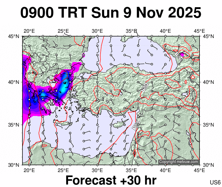Turkey forecast chart for Sunday, November 9th, 2025 at 6:00 AM