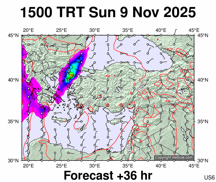 Turkey forecast chart for Sunday, November 9th, 2025 at 12:00 PM