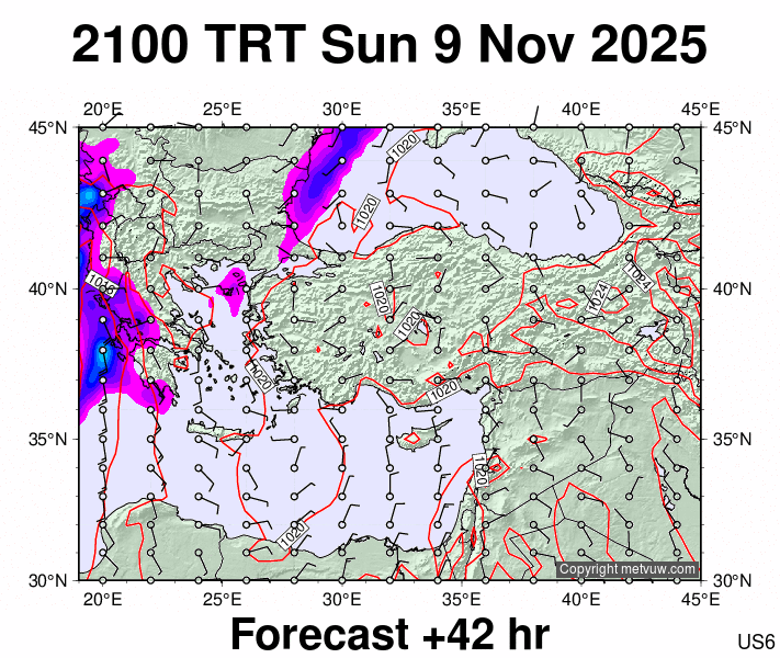 Turkey forecast chart for Sunday, November 9th, 2025 at 6:00 PM
