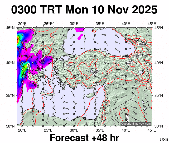 Turkey forecast chart for Monday, November 10th, 2025 at 12:00 AM