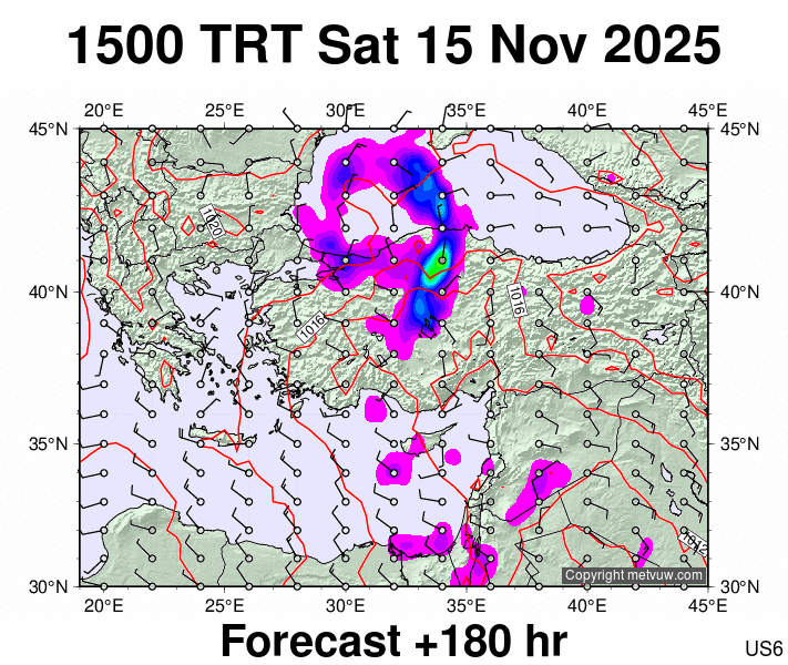 Turkey forecast chart for Saturday, November 15th, 2025 at 12:00 PM