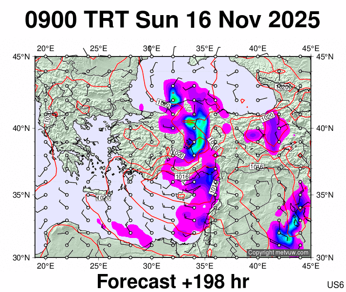 Turkey forecast chart for Sunday, November 16th, 2025 at 6:00 AM