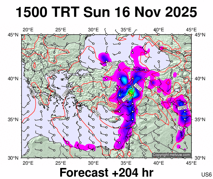 Turkey forecast chart for Sunday, November 16th, 2025 at 12:00 PM
