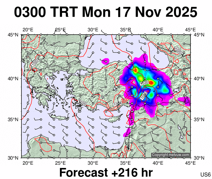 Turkey forecast chart for Monday, November 17th, 2025 at 12:00 AM