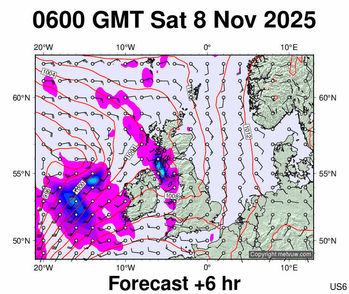 United Kingdom forecast chart for Saturday, November 8th, 2025 at 6:00 AM